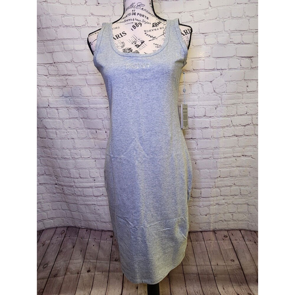 DKNY Bodycon Cotton Tank Dress Womens Small Grey Embellished Logo On Chest